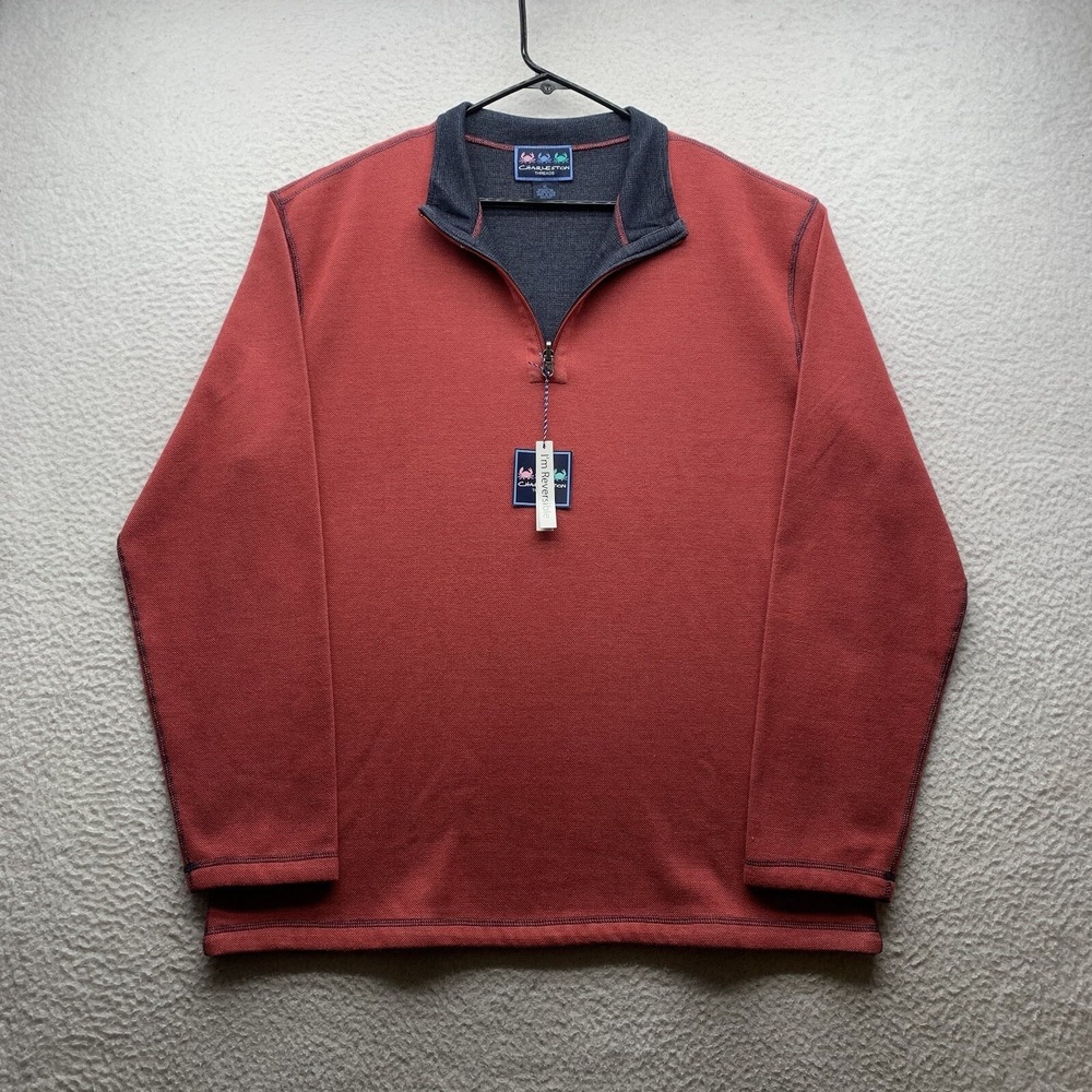 Charleston Threads Sweater Mens XL Reversible Red Gray 1/4 Zip South Carolina